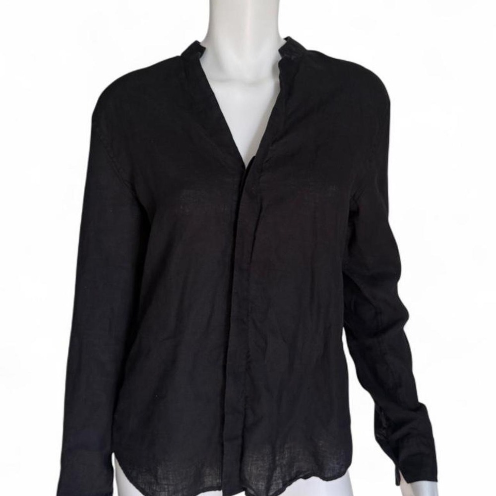 Murano Baird Mcnutt 100% Irish Linen Lux Hidden Placket Band Collar Blouse Black